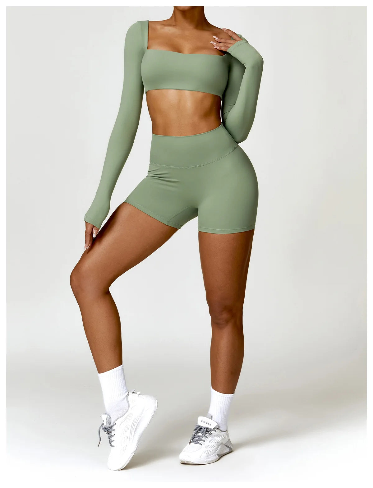 Conjunto de chándal de yoga para mujer, 2 piezas, ropa deportiva para entrenamiento, ropa deportiva, leggings de gimnasio, sujetador de fitness, top corto, trajes deportivos de manga larga