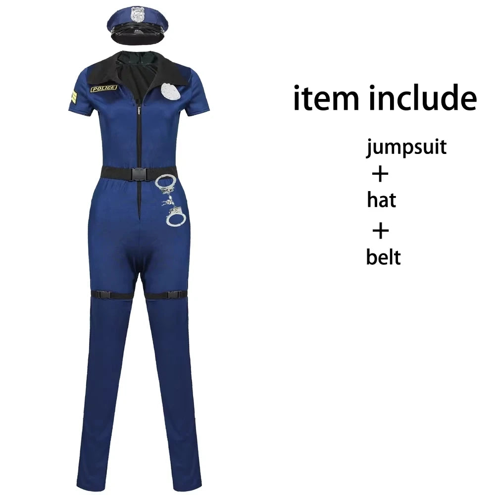 New Halloween Carnival Sexy Policewoman Officer Blue Uniform Policewoman Suit Costume Adult Policewoman Role Playing Costume