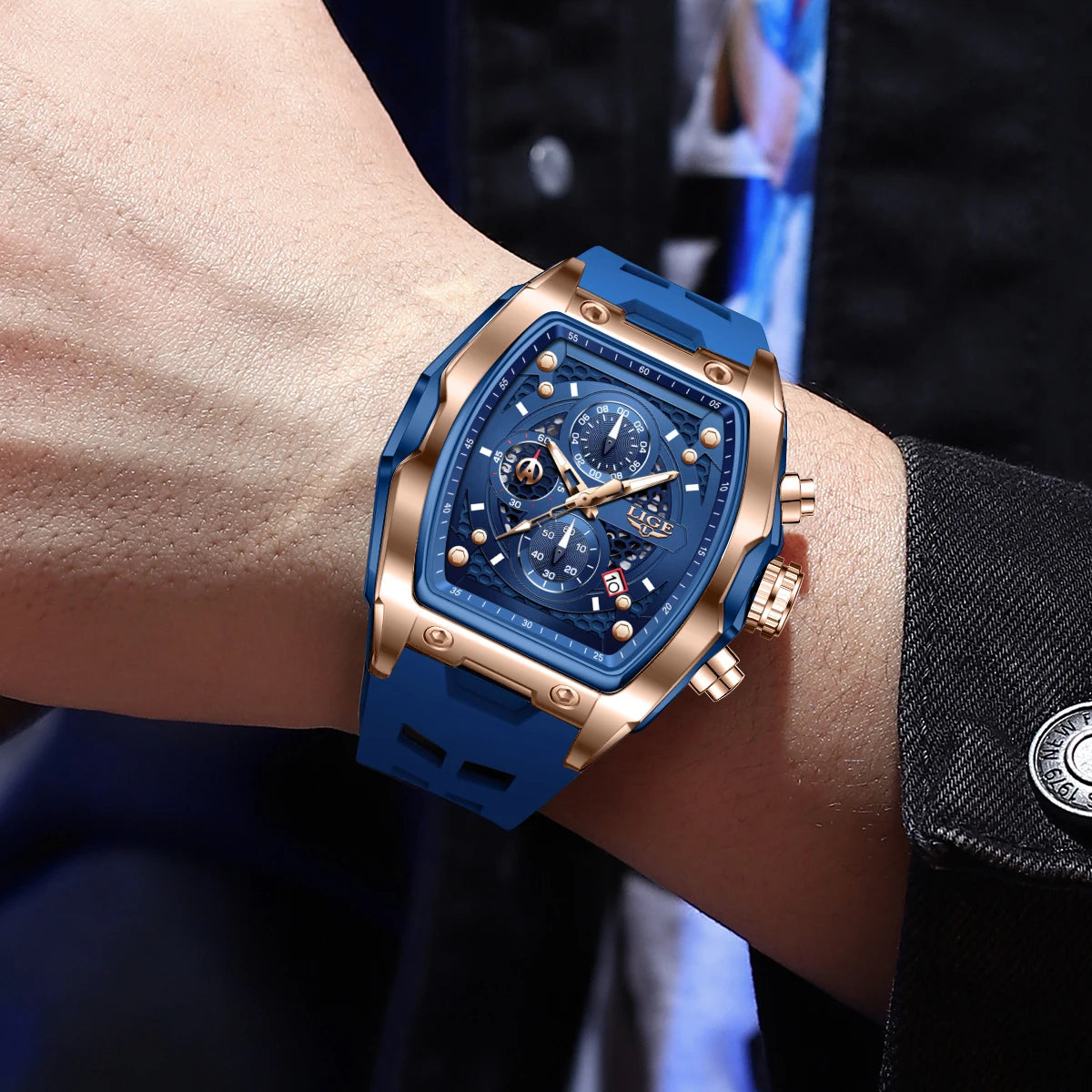 Reloj Masculino LIGE para hombre, reloj de pulsera de cuarzo de lujo resistente al agua, cronógrafo luminoso con fecha, reloj deportivo de silicona para hombre