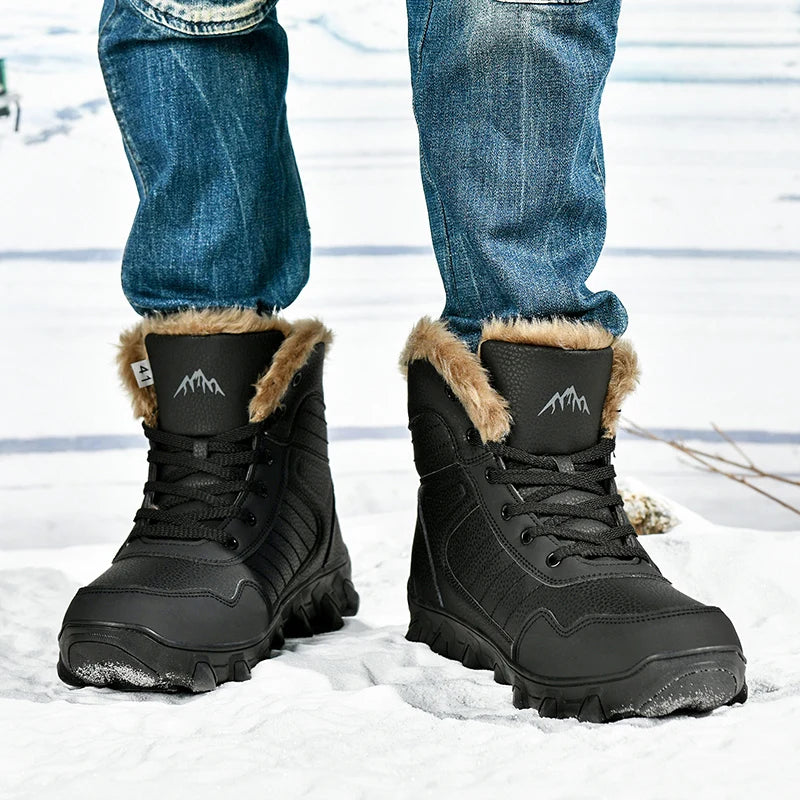 Botas de invierno para hombre, zapatillas cálidas, impermeables, antideslizantes, de felpa, de cuero, talla grande 48, novedad de 2024