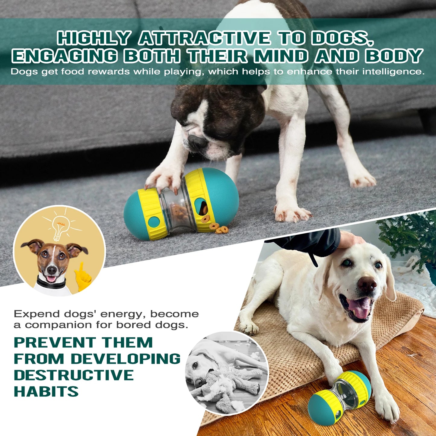 Juguetes interactivos para perros pequeños, grandes y gatos que mejoran el coeficiente intelectual. Entrenamiento en interiores. Juguetes para cachorros, chihuahuas, bulldogs franceses y carlinos. Suministros para mascotas.