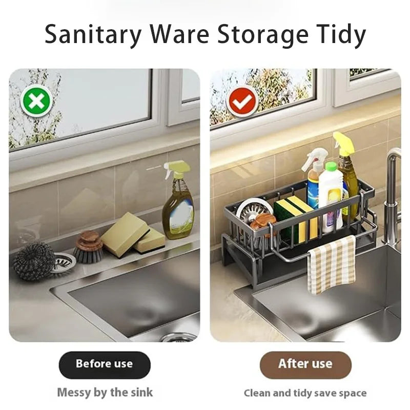 Escurridor de fregadero de plástico, estante autodrenante para fregadero, organizador de cocina, soporte para esponja, escurridor para trapos, toallero, cesta de filtro