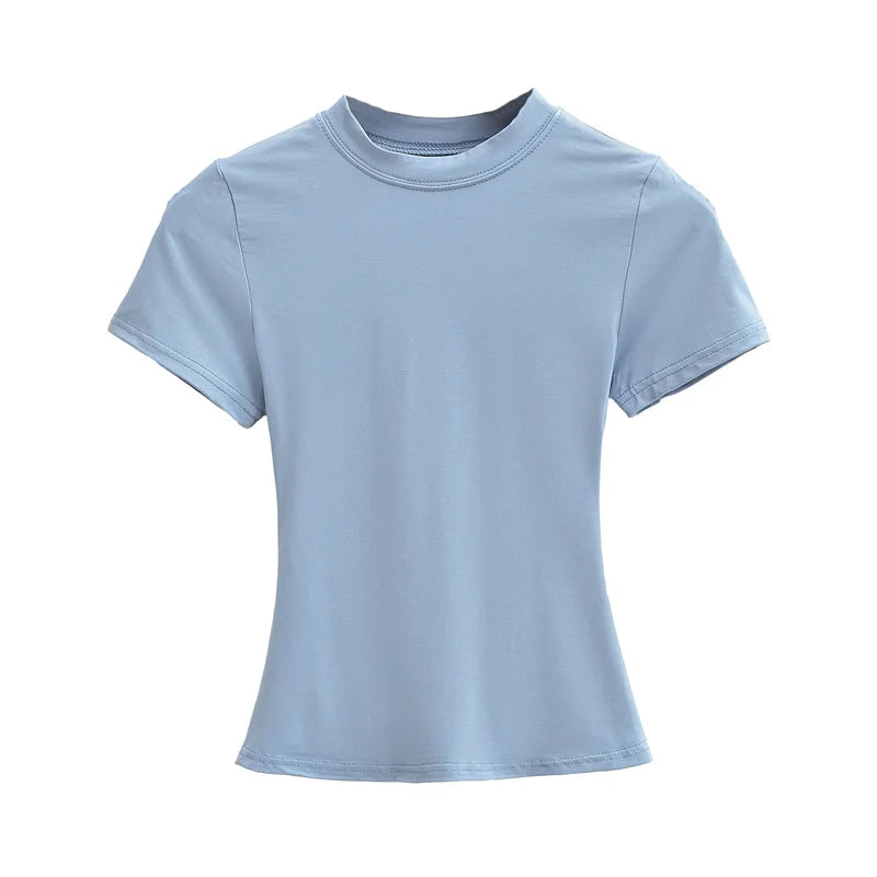 Camiseta informal de alta calidad para mujer, blusa sexy ajustada de manga corta, tendencia de moda, ropa lisa, tops Y2K, 2024