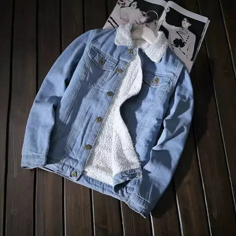 Chaqueta vaquera de invierno para hombre, moderna, con forro polar, holgada, gruesa, informal, cálida para las estaciones más frías.