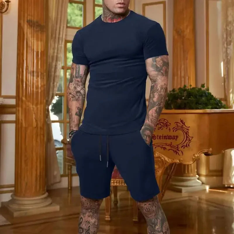 Conjunto de camiseta y pantalones cortos de manga corta, ropa deportiva transpirable para hombre, novedad de verano 2025, ropa popular de secado rápido