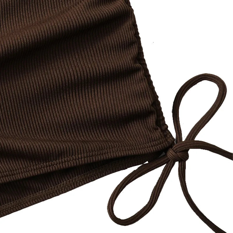 Bikini sexy de cintura alta para mujer, traje de baño de dos piezas, conjunto de bikini brasileño marrón, 2024