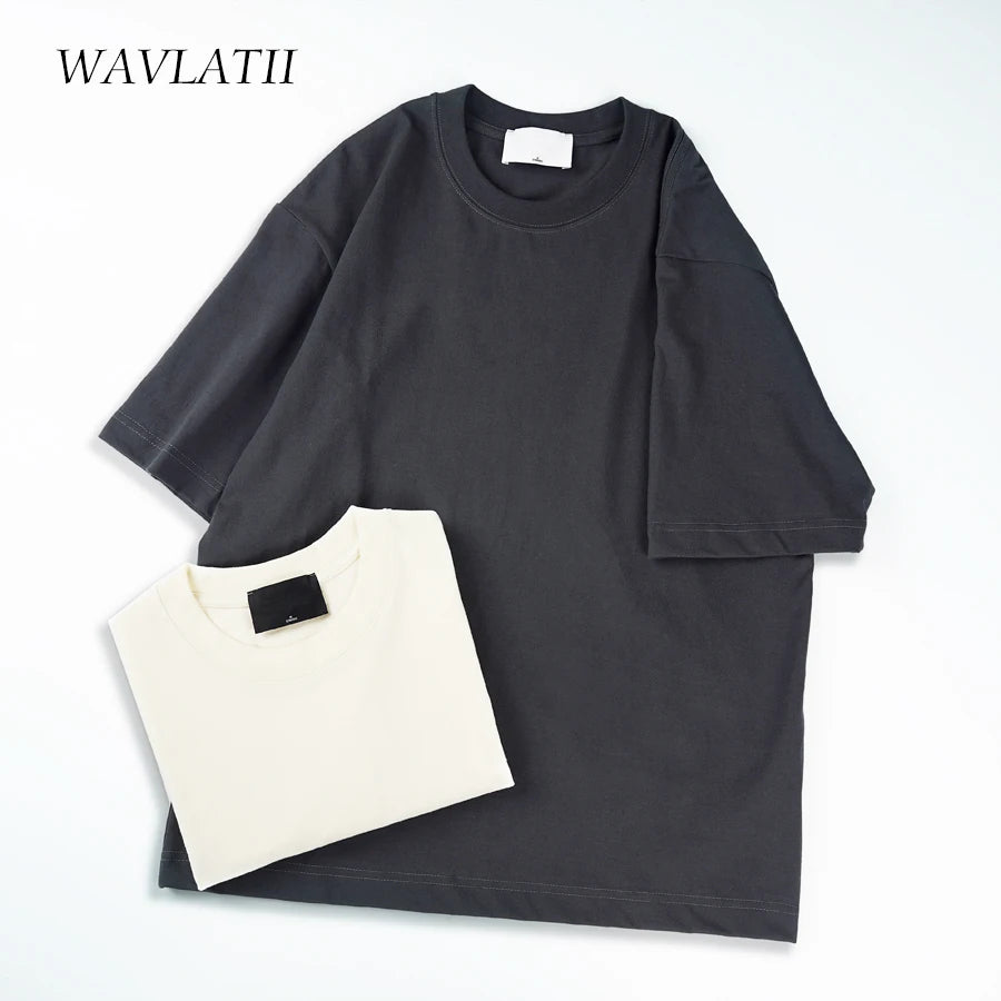 WAVLATII Camisetas de verano de gran tamaño para mujeres y hombres, camisetas casuales marrones para mujeres, camisetas de calle coreanas, camisetas unisex básicas sólidas para jóvenes y geniales