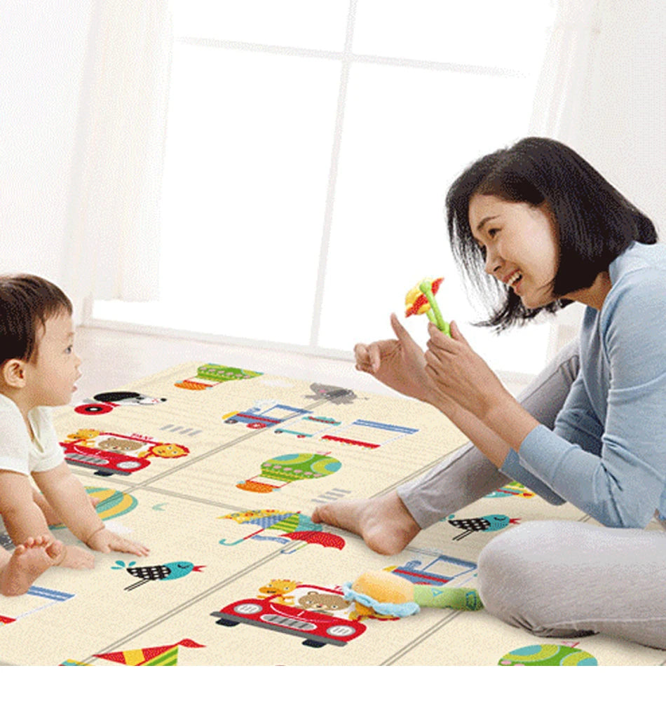 Alfombra plegable de doble cara para niños, tapete de juegos con dibujos animados para bebés, alfombra educativa para actividades para bebés, impermeable y fácil de guardar.
