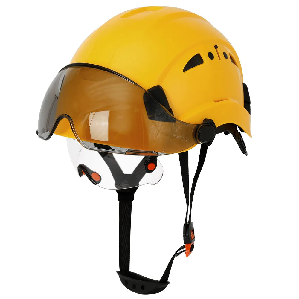 Casco de seguridad con patrón de fibra de carbono y gafas de doble visera para ingenieros, casco de seguridad CE ANSI ABS, gorra de trabajo industrial, rescate