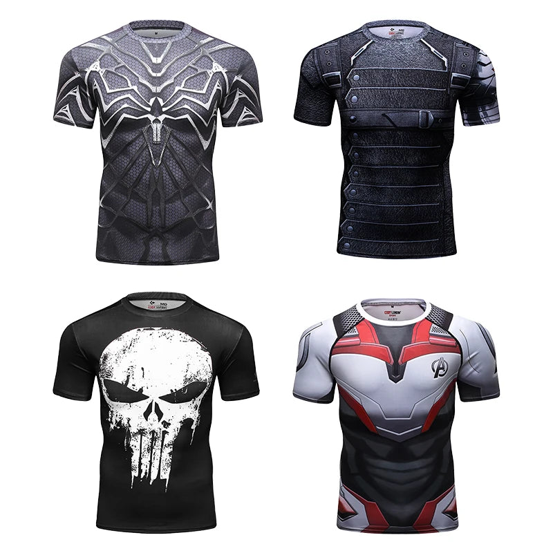 Ropa deportiva Marvel, camiseta de compresión de manga corta para hombre, para entrenamiento, deportes atléticos, fitness, gimnasio, running.