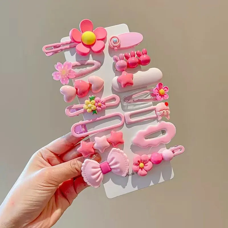 Juego de 14 accesorios para el cabello para niñas, horquillas con forma de flor, lazos, pinzas laterales, pasadores con forma de corazón de conejo, tocado para niñas.