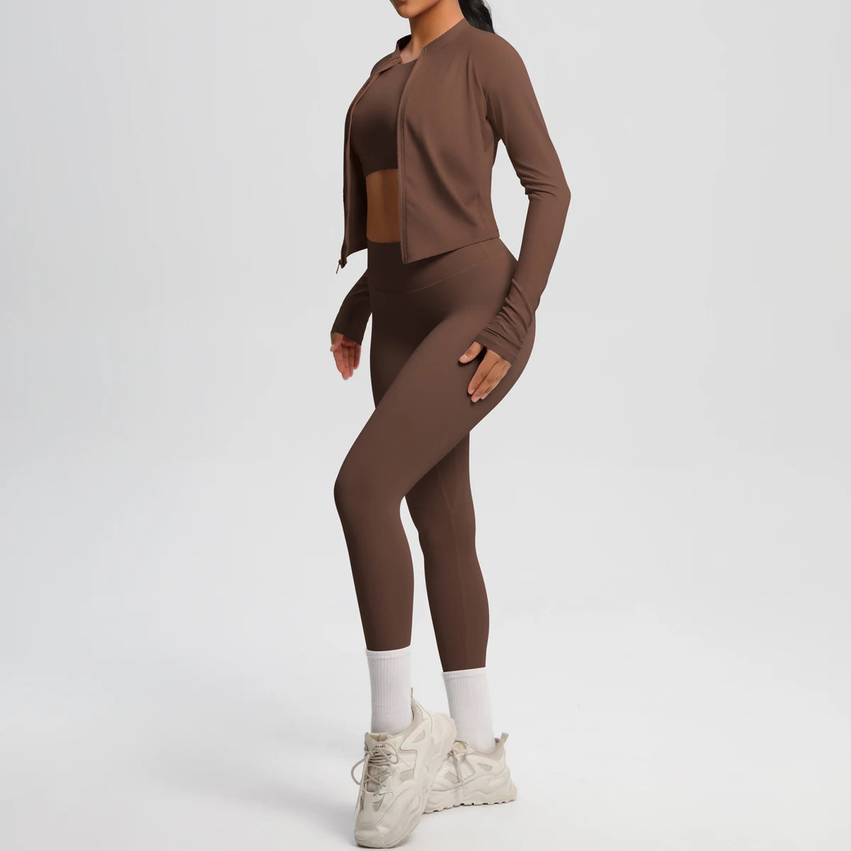 Conjunto de leggings de yoga, top deportivo con cremallera y manga larga, transpirable, para correr al aire libre, pantalones de yoga ajustados e informales, ropa de fitness