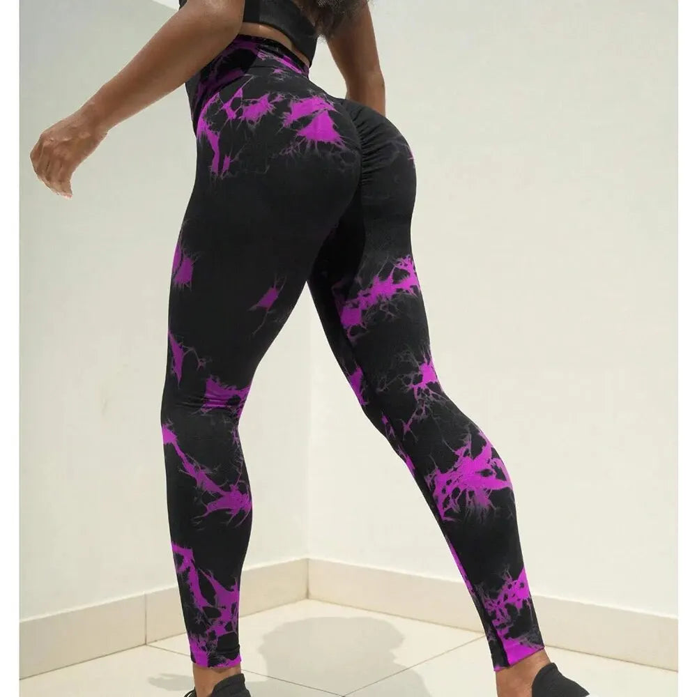 Pantalones de yoga con estampado floral fragmentado y teñido anudado, absorben el sudor, cintura alta, ajustados, levantan la cadera, pantalones deportivos para correr.