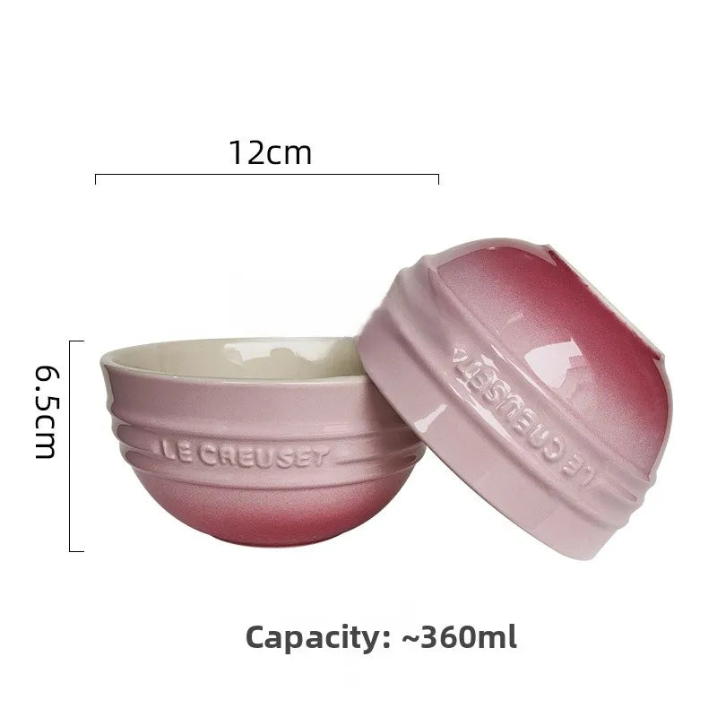 Cuenco de porcelana esmaltada de colores fríos Le Creuset, cuenco de arroz, cuenco para sopa con cara de arcoíris, cuenco francés con diseño de mono redondo para uso doméstico