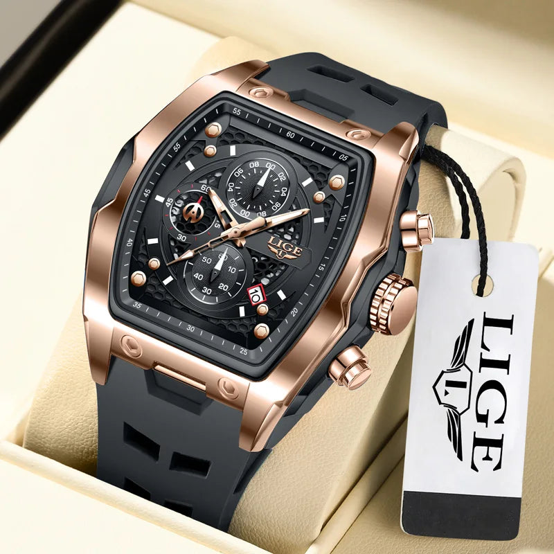 Reloj Masculino LIGE para hombre, reloj de pulsera de cuarzo de lujo resistente al agua, cronógrafo luminoso con fecha, reloj deportivo de silicona para hombre