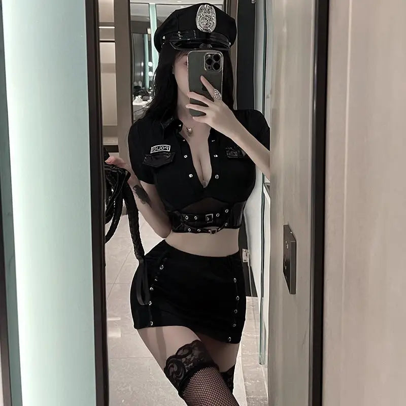 S-XXXL Hot Sale Woman Sexy Police Costume Adult Cop Officer Uniform Halloween Policewomen Cosplay Fancy Dress 2025