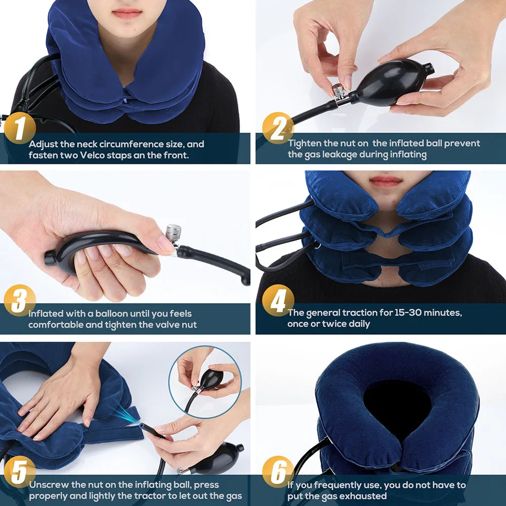 Masajeador cervical inflable con tracción cervical y aire, soporte para el cuello, almohada cervical suave.