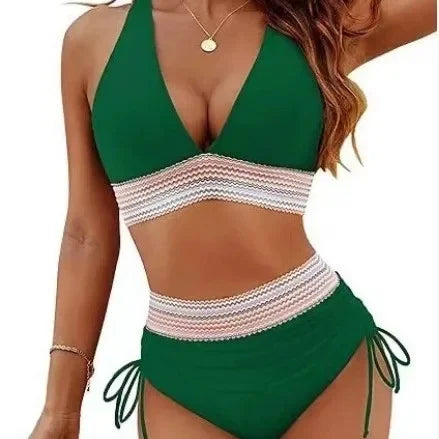 Traje de baño de bikini sexy de color sólido, ajustado, multicolor, separado, color puro, con borde cruzado, recién llegado, conjunto de tankini para mujer