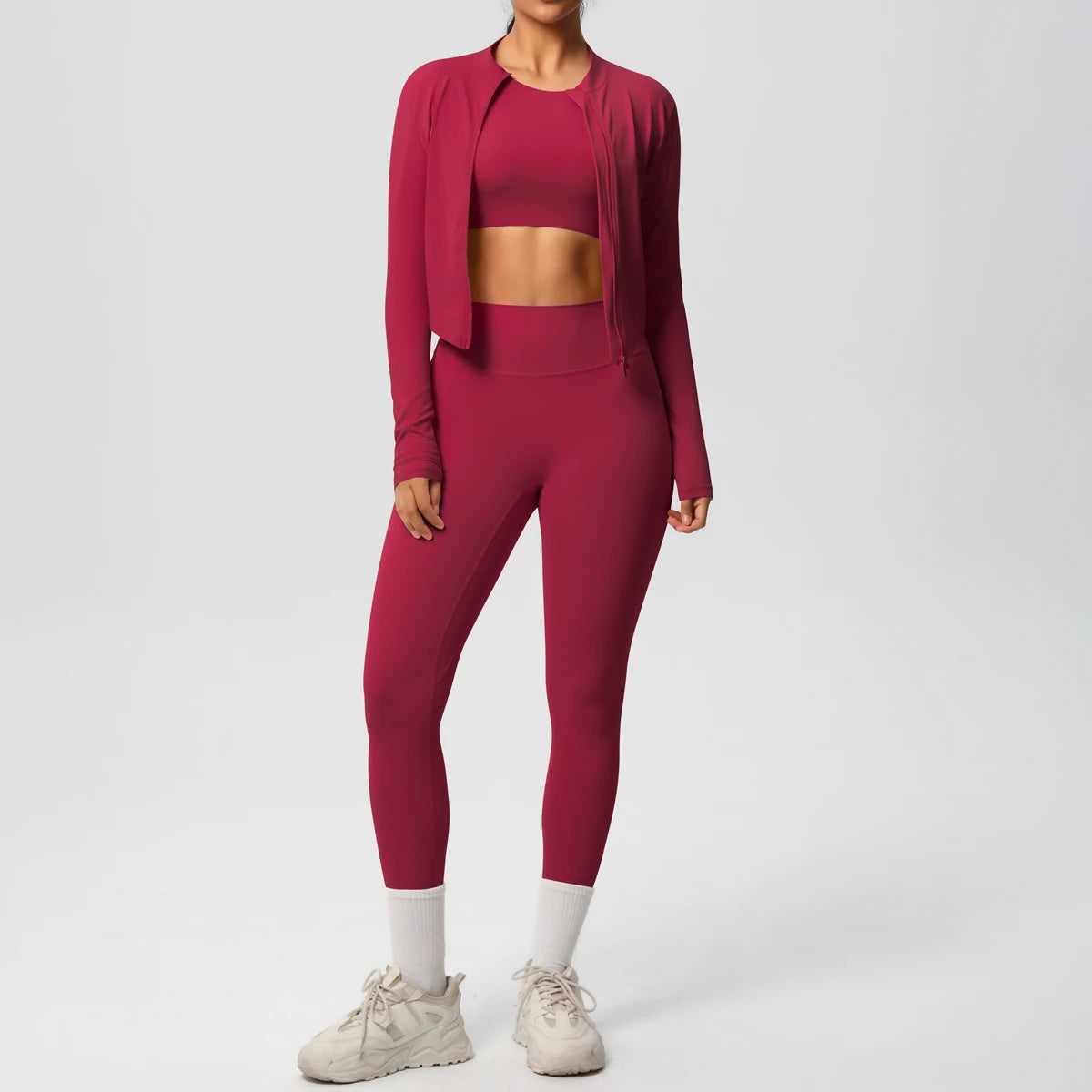 Conjunto de leggings de yoga, top deportivo con cremallera y manga larga, transpirable, para correr al aire libre, pantalones de yoga ajustados e informales, ropa de fitness