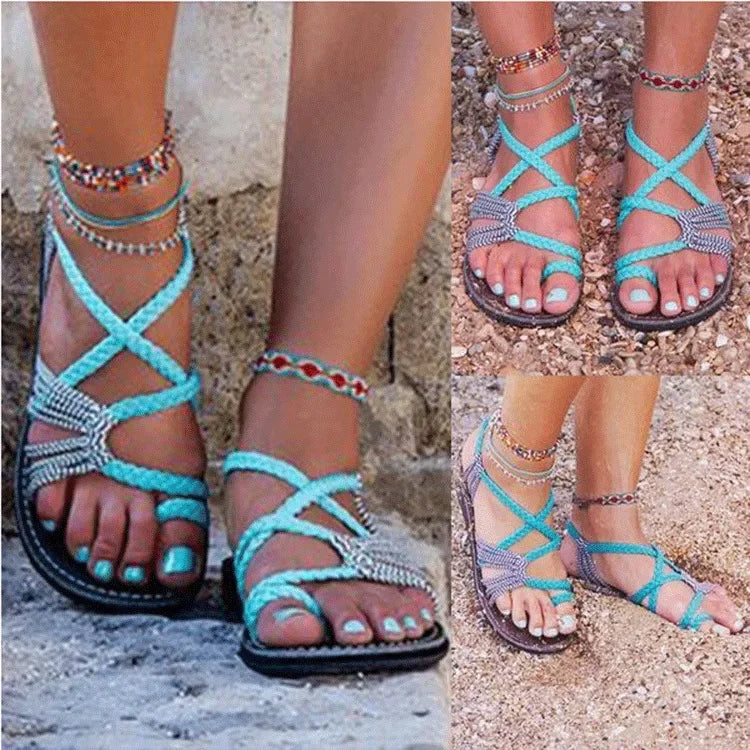Sandalias planas con tiras para el dedo del pie y suela de goma para mujer, zapatos unisex de verano, gran oferta de temporada