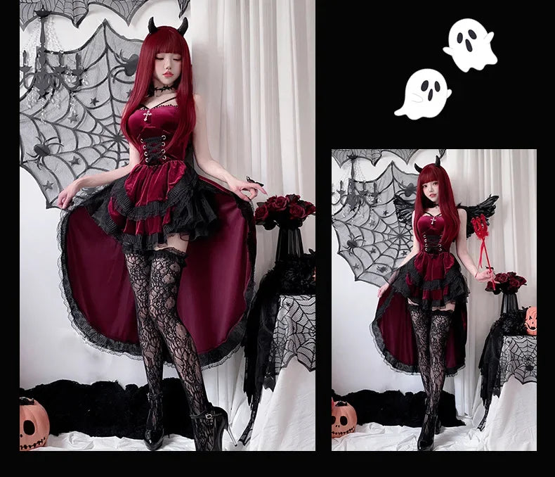 European and American Diablo Gothic Halloween Costume Ladies Dress Dovetail Witch Vampire Bride Performance Costume