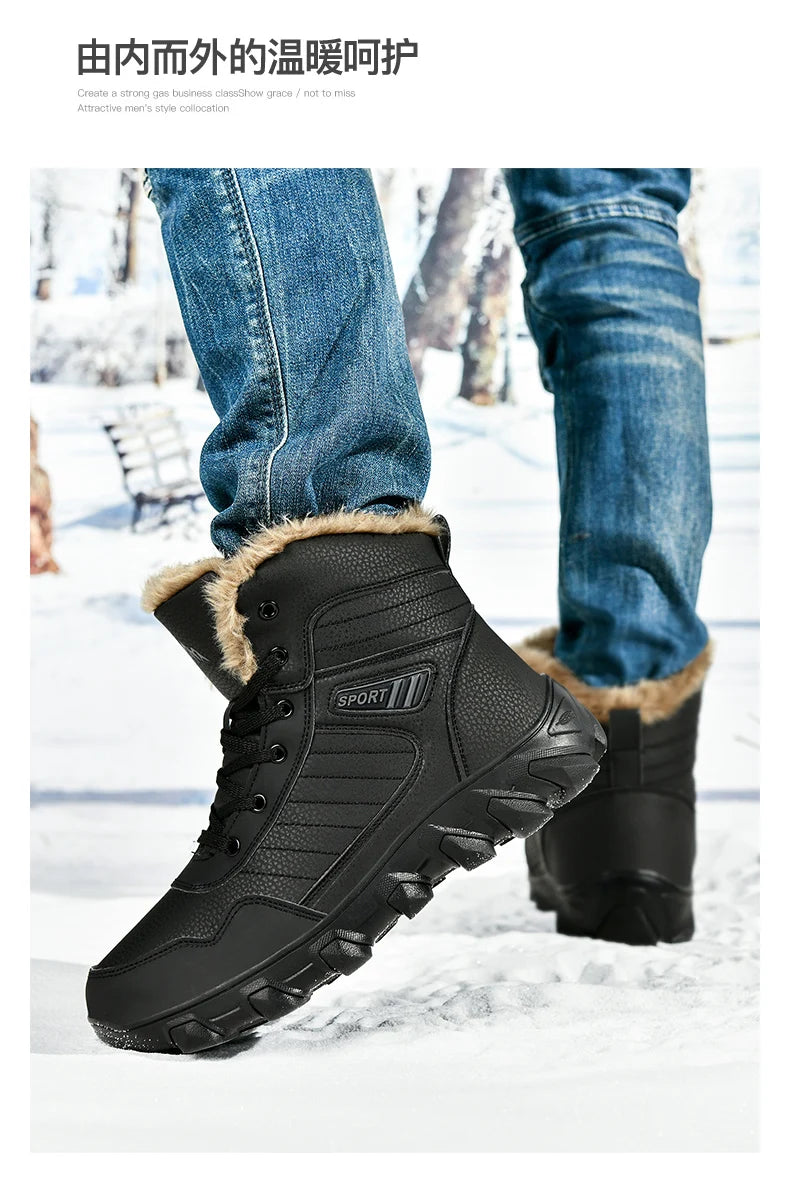 Botas de invierno para hombre, zapatillas cálidas, impermeables, antideslizantes, de felpa, de cuero, talla grande 48, novedad de 2024