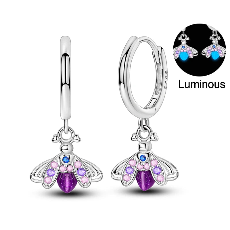 Pendientes de plata de ley 925 con diseño de mariposa, abeja, mariquita y flor de arcoíris para mujer, joyería de moda para fiestas de cumpleaños, regalos