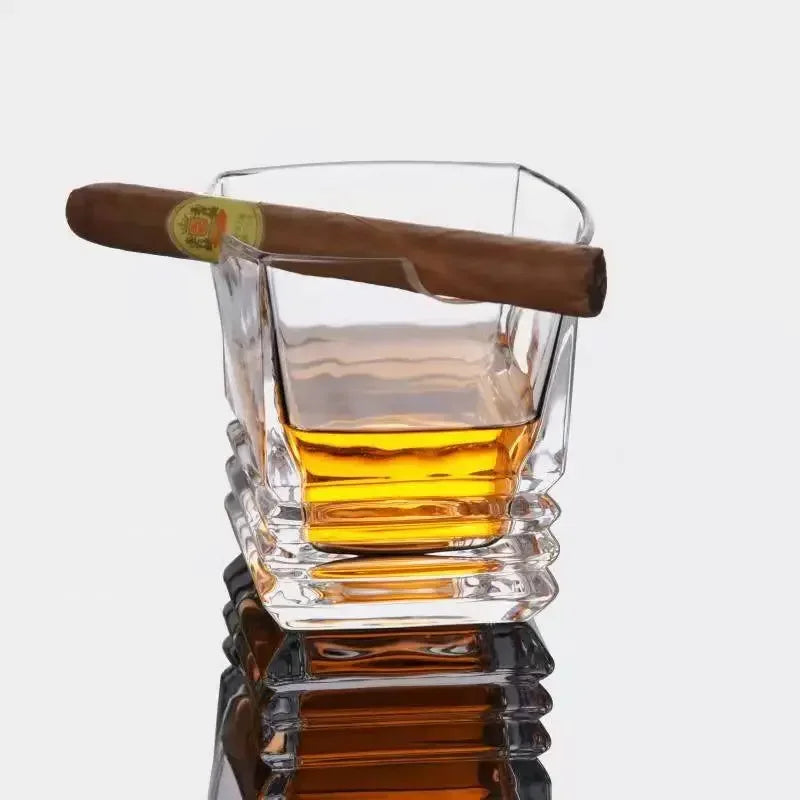 1 vaso de whisky de lujo creativo para el hogar - Vaso de whisky antiguo con reposapuros dentado de 12,85 oz