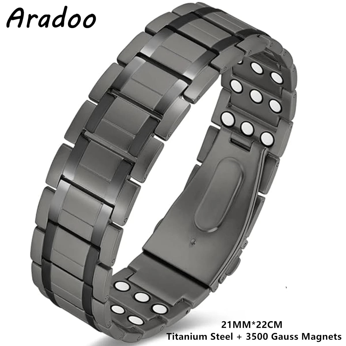 Pulseras clásicas de acero y titanio ARADOO con 3 imanes de neodimio ultrarresistentes, pulsera de eslabones de cobre para terapia magnética.
