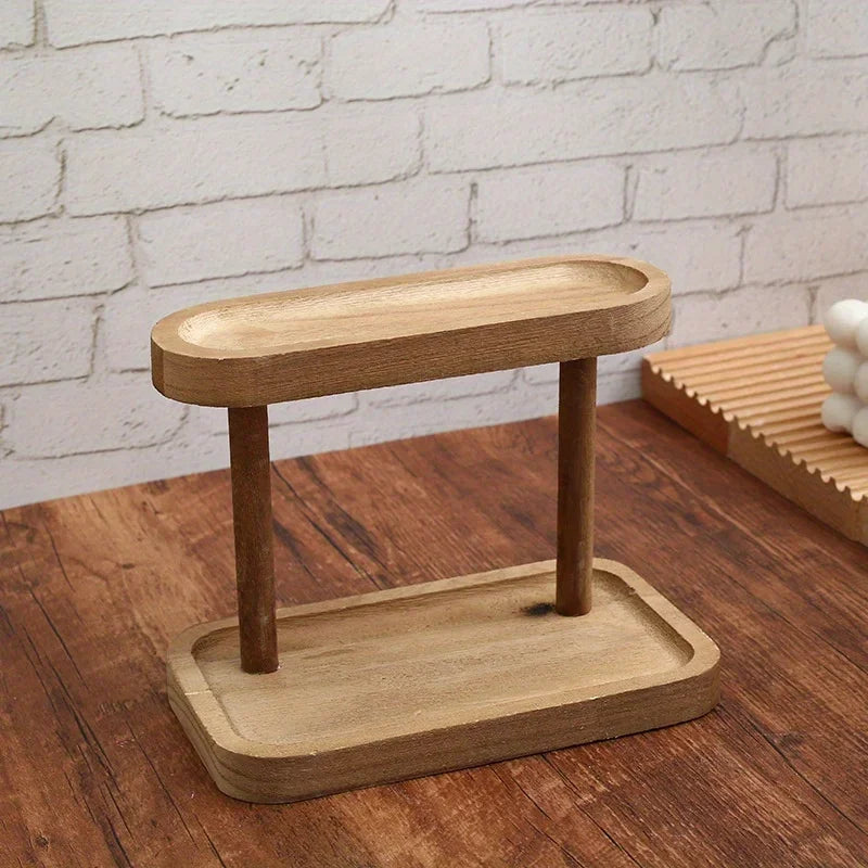 Juego de almacenamiento de escritorio de madera de doble capa: ideal para joyas, cosméticos, artículos de papelería y un estante de almacenamiento multifuncional de escritorio.