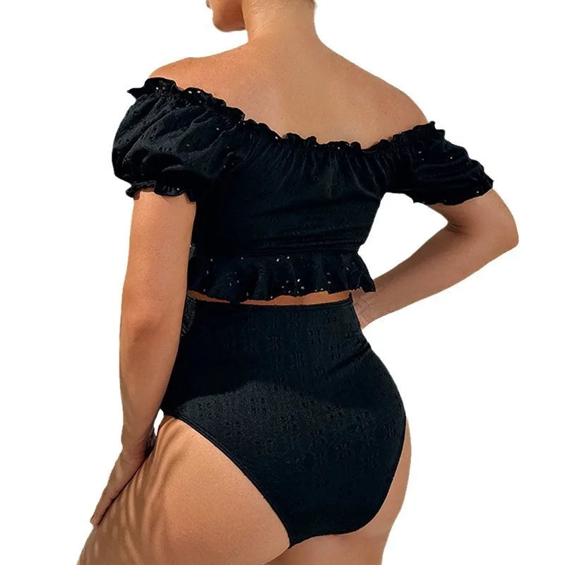 Conjunto de bikini de maternidad de cintura alta, traje de baño de dos piezas para mujeres embarazadas, traje de baño negro, traje de baño de playa de verano