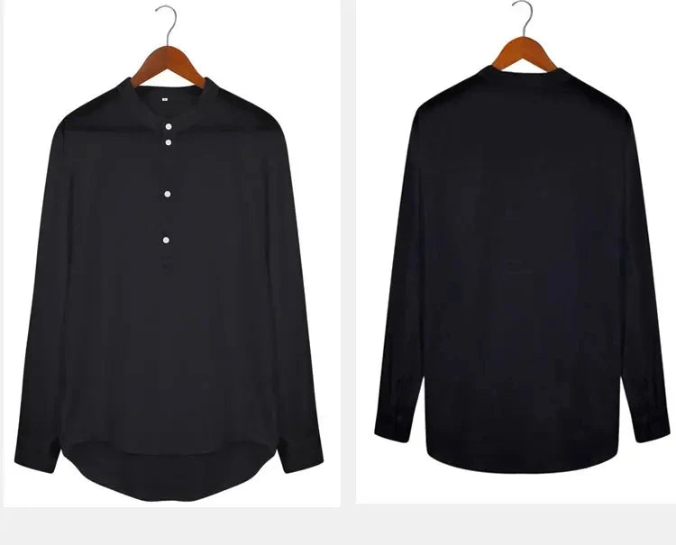 Camisas nuevas de algodón y lino para hombre, camisas casuales, de color liso, ligeras, de manga larga, estilo Henley, playeras, camisetas hawaianas para hombre.