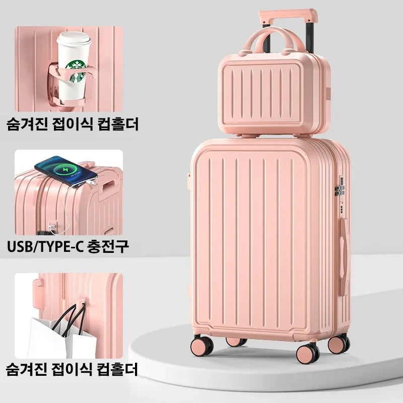 Maleta de 20, 22, 24, 26 y 28 pulgadas con ruedas y portavasos, ideal para viajes de negocios.