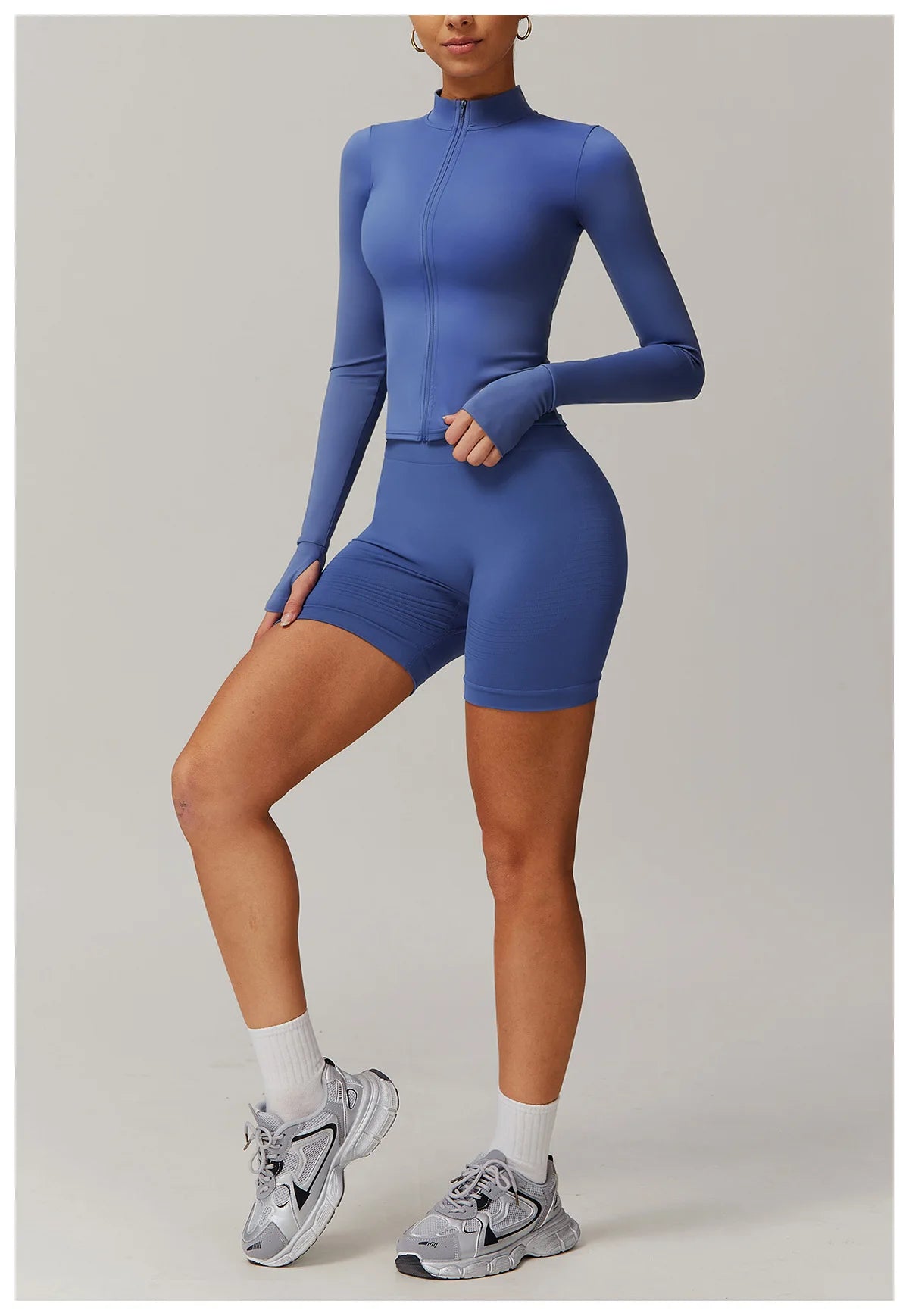Conjunto deportivo de 2 piezas para mujer, chándal para correr, entrenamiento, con cremallera, pantalones cortos de manga larga, ropa de yoga, ropa deportiva