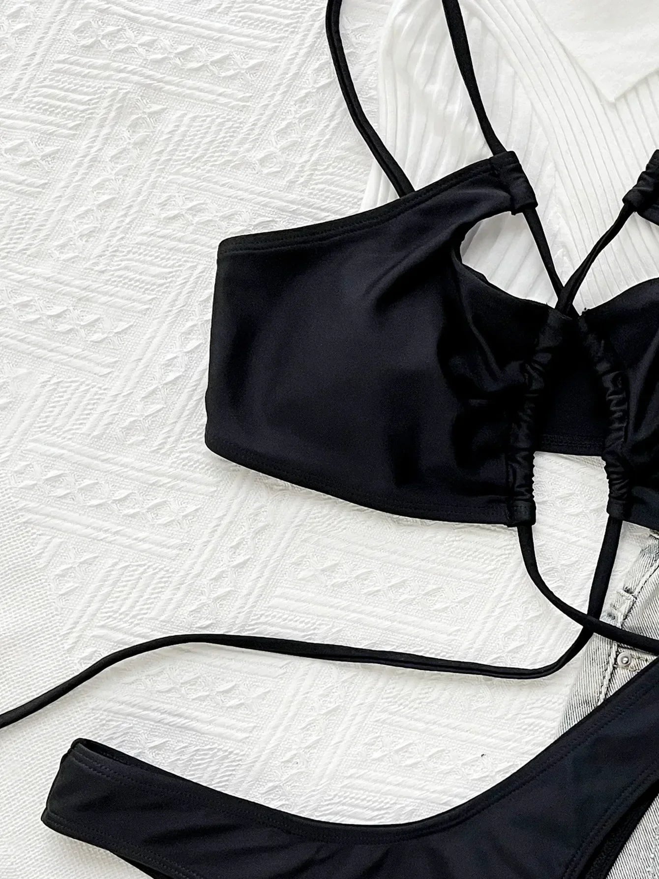 Bikini 2025 Sexy Swimwear Swimsuit Women Black Hollow Cross Straps Bikinis Set Bathing Suit Beach Bikini Female Banadores Mujer