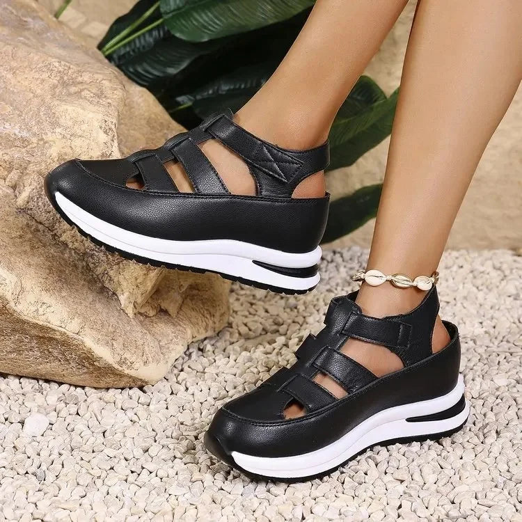 Sandalias de mujer de gran tamaño 2025, nuevas, con punta romana mágica y tacón grueso, zapatos casuales, cómodas, suela de goma y poliuretano mejorado.
