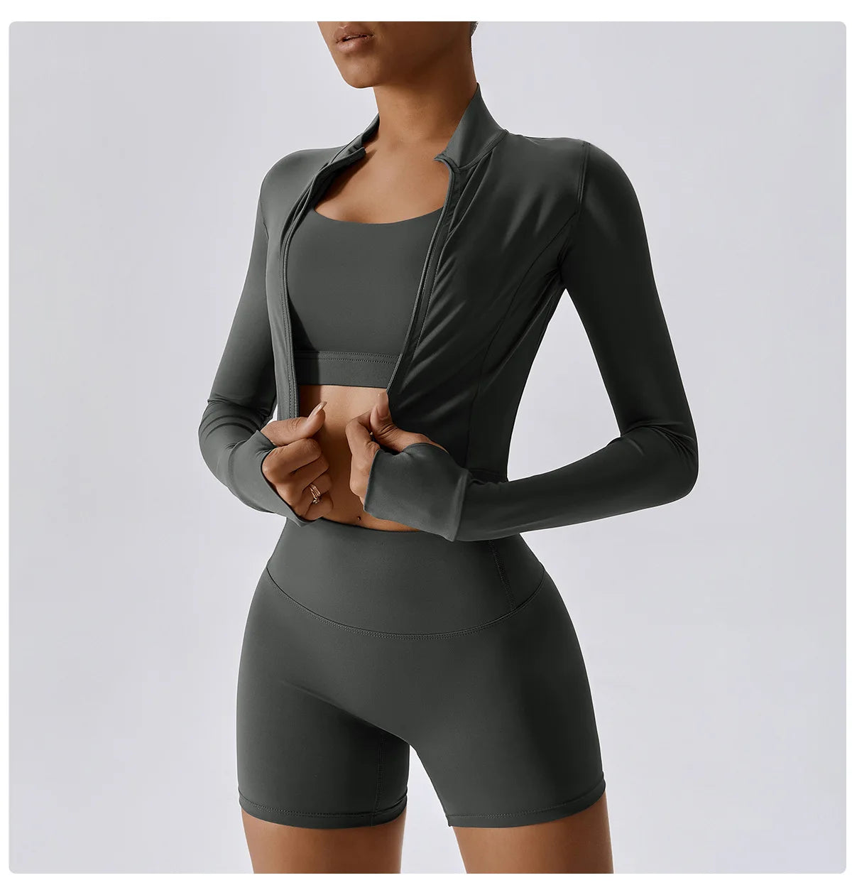 Conjunto de yoga de 3 piezas para mujer, conjuntos de entrenamiento, ropa deportiva para gimnasio, ropa deportiva con cremallera, leggings de manga larga y cintura alta, trajes deportivos, traje de yoga