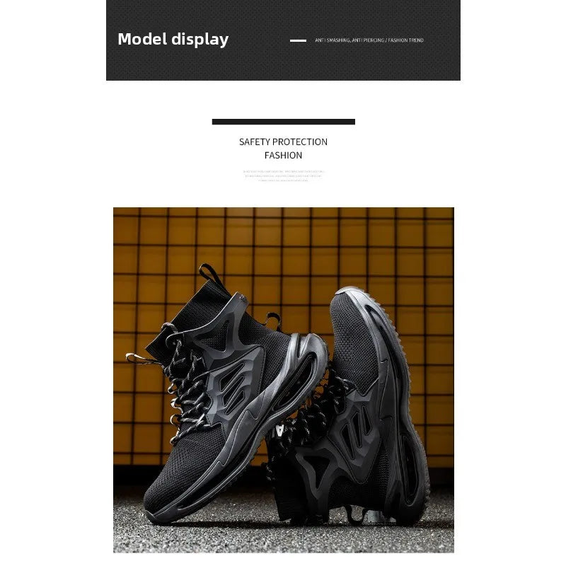 Tall Men's Anti Smashing and Anti Piercing Steel Toe Protective Safety Shoes Lightweight and Breathable Wear Resistant Durable