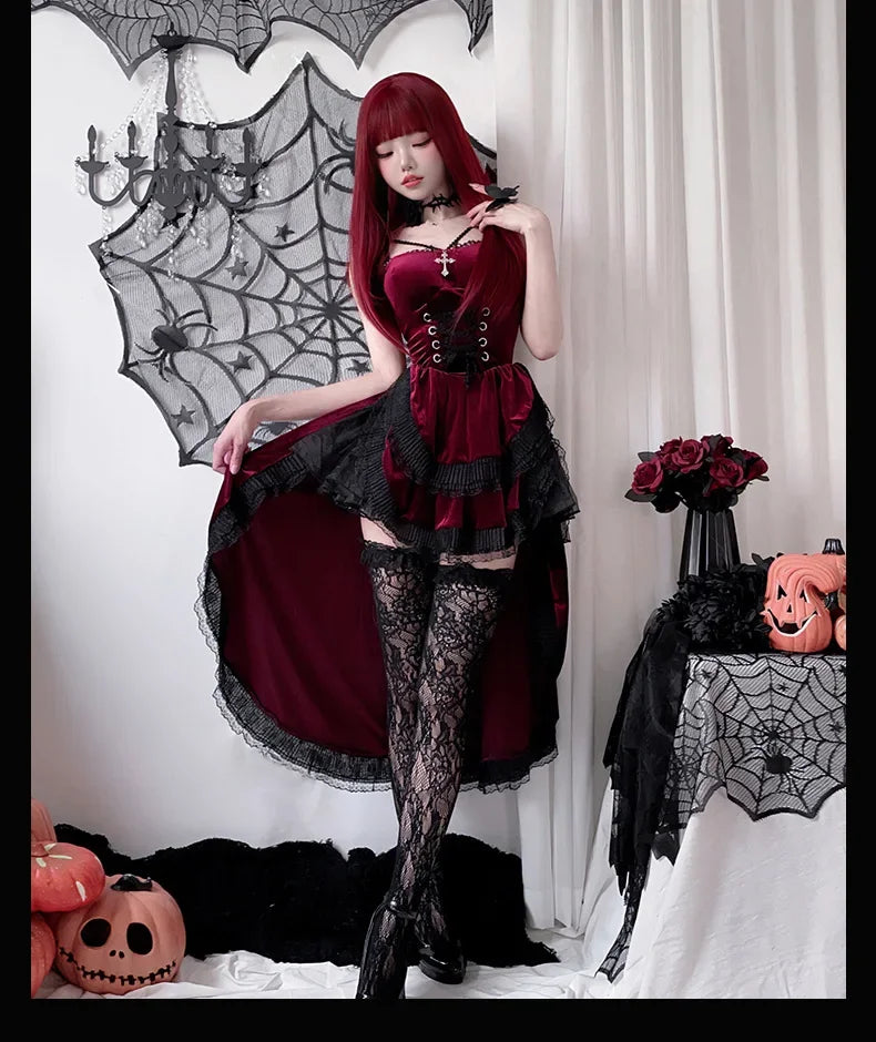 European and American Diablo Gothic Halloween Costume Ladies Dress Dovetail Witch Vampire Bride Performance Costume