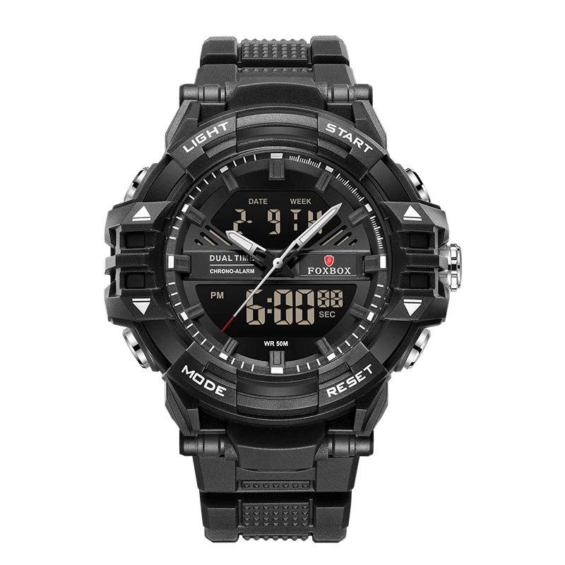 LIGE FOXBOX - Reloj electrónico deportivo informal de moda para hombre, con pantalla digital LED, resistente al agua hasta 50 m, alarma y fecha, con caja