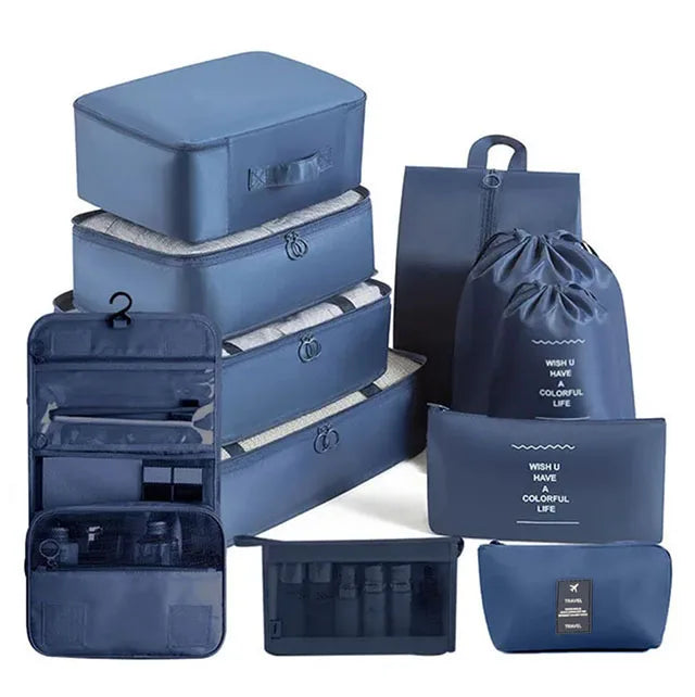Juego de 11 bolsas organizadoras de viaje plegables, bolsas de almacenamiento, maletas, cubos de embalaje, estuches portátiles para ropa interior, zapatos, artículos de tocador