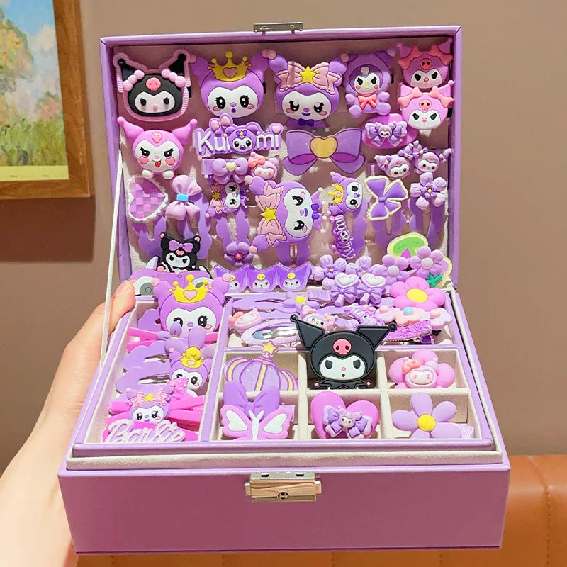 Conjunto de accesorios para el cabello para niños de Sanrio, joyero, horquillas para el cabello para niñas, tocados, regalos de cumpleaños para niñas