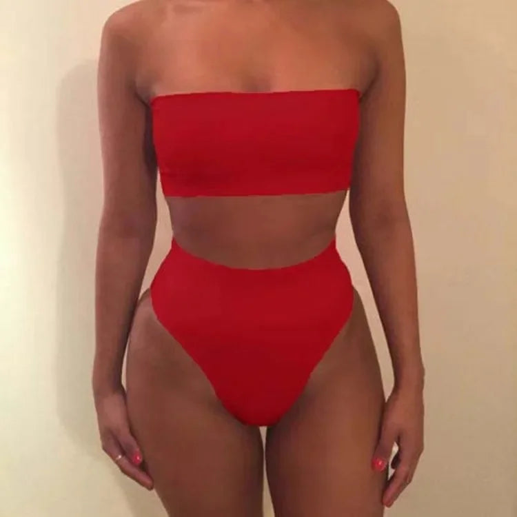 Traje de baño de dos piezas con bandeau de color liso sexy, conjunto de bikini de moda para primavera y verano, traje de baño separado con parte superior e inferior a la moda.