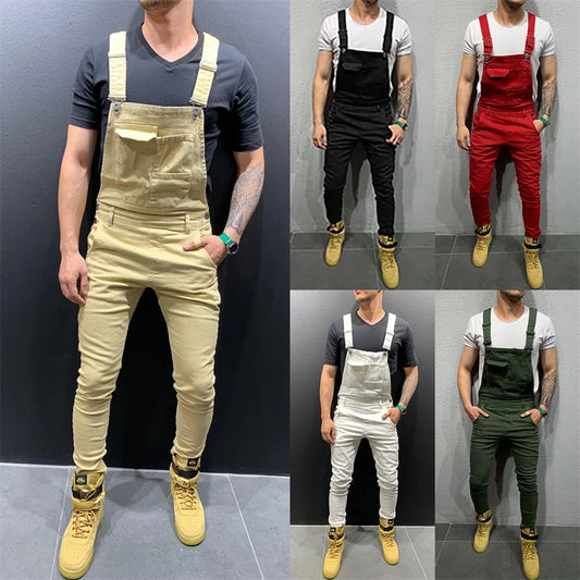 Mono de camuflaje para hombre, estilo urbano, con múltiples bolsillos, corte ajustado, pantalón cargo vaquero, peto vaquero, estilo casual.