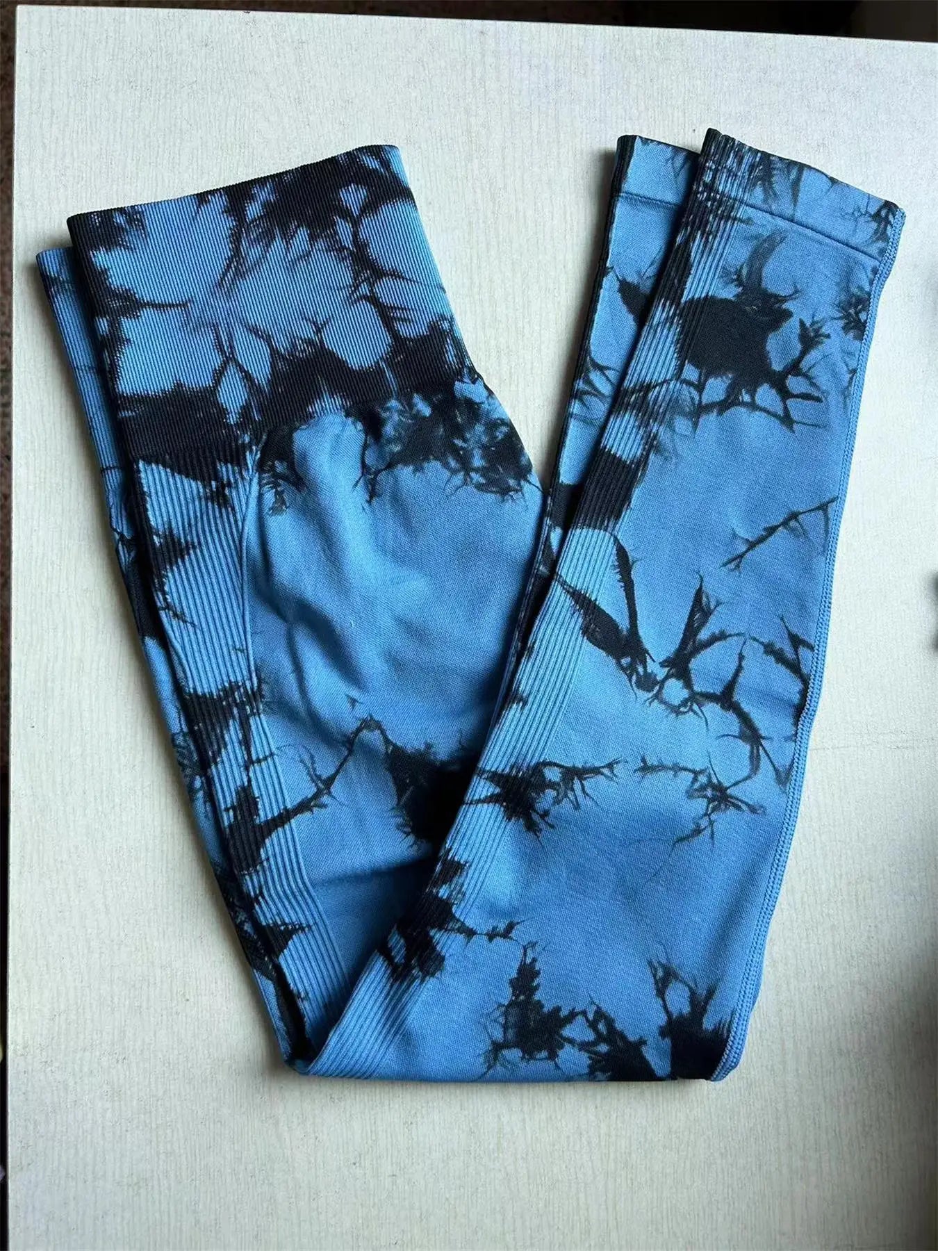 All Seasons Women's Tie Dye Print High Waist Sports Leggings, Breathable Wide Waistband Seamless Skinny Pants for Gym Workout