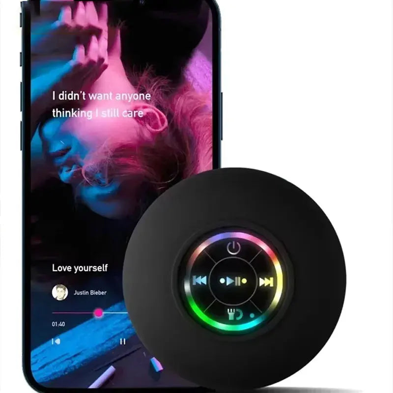 Mini altavoz portátil de audio con Bluetooth, IPX4, resistente al agua, con luces LED para baño y exterior, con ventosa grande que se puede adsorber en la pared.