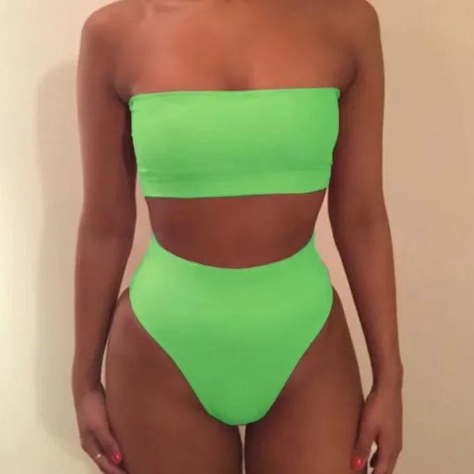 Traje de baño de dos piezas con bandeau de color liso sexy, conjunto de bikini de moda para primavera y verano, traje de baño separado con parte superior e inferior a la moda.