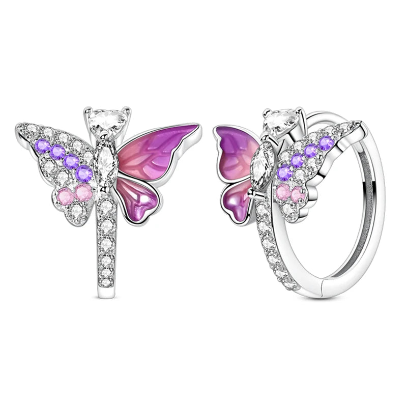 Pendientes de plata de ley 925 con diseño de mariposa, abeja, mariquita y flor de arcoíris para mujer, joyería de moda para fiestas de cumpleaños, regalos