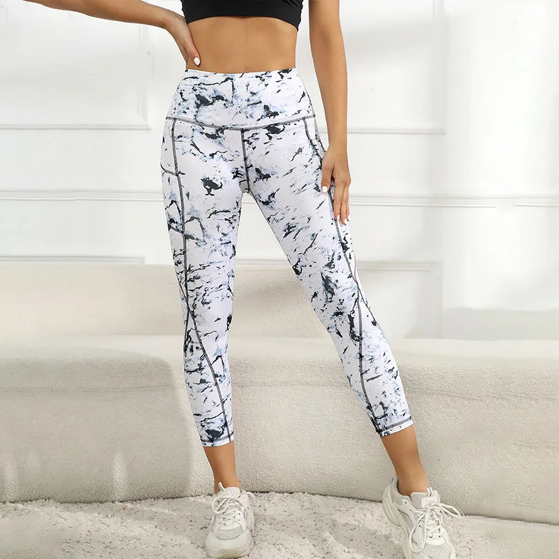 Leggings de yoga para mujer con bolsillos, cintura alta, compresión, entrenamiento, correr, gimnasio, estampado.