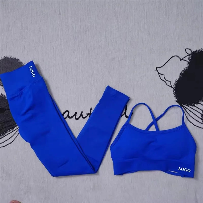 Conjunto de 2 piezas de yoga para mujer, leggings de cintura alta sin costuras, sujetador deportivo, ropa de entrenamiento, ropa deportiva para correr